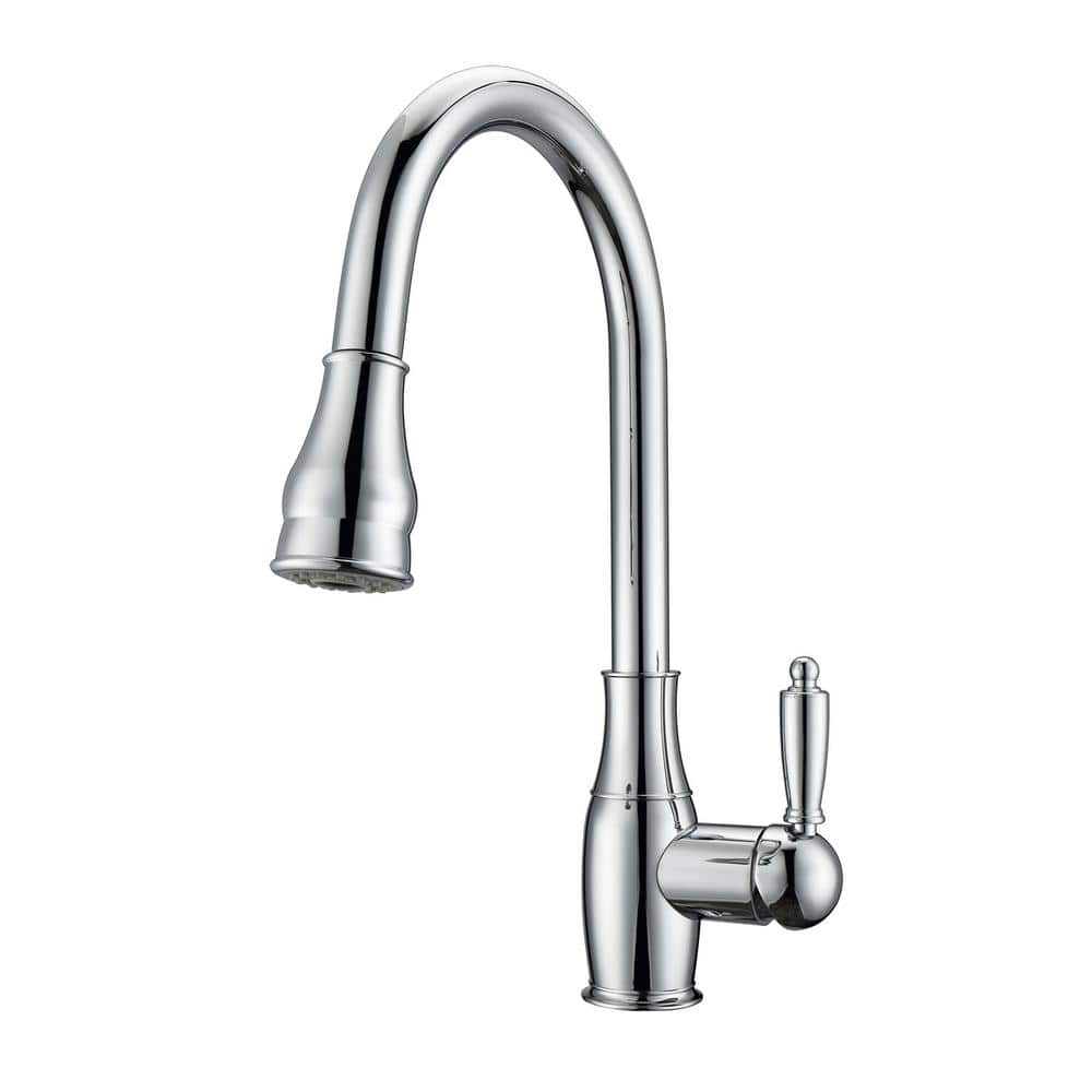 Caryl Single Handle Deck Mount Gooseneck Pull Down Spray Kitchen Faucet with Metal Lever Handle 2 in Polished Chrome -  Barclay Products, KFS410-L2-CP