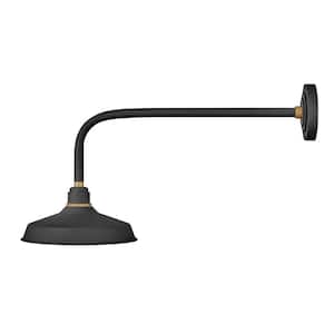 Foundry Large 1-Light Textured Black Straight Arm Outdoor Barn Light Sconce