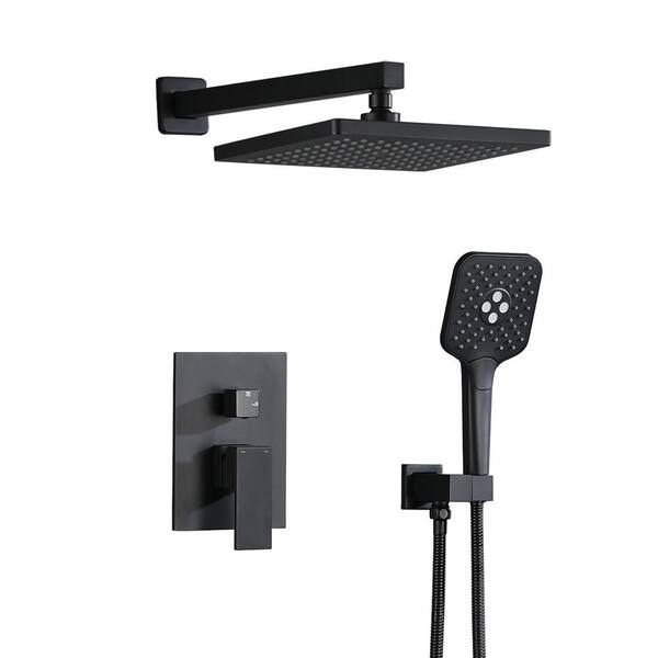 Flynama 3-Spray Patterns Wall Mount Dual Adjustable Shower Heads with Hand Shower in Matte Black Valve Included