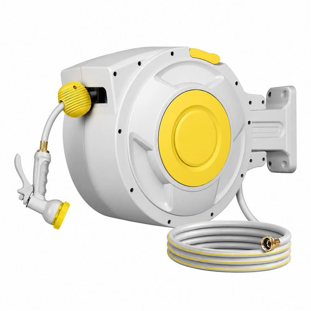 Retractable Wall Mounted Hose Reel with 100ft 5/8in Hybrid Hose, 180 Degree Swivel, 8 Spray Patterns, Auto Rewind price history on PriceWatchPro