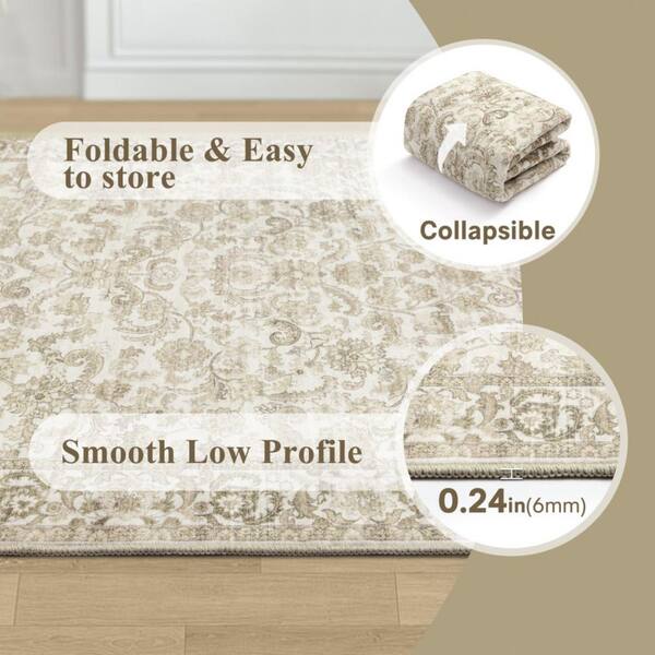 2 ft. x 8 ft. Brown Floral Medallion Washable Runner Rug