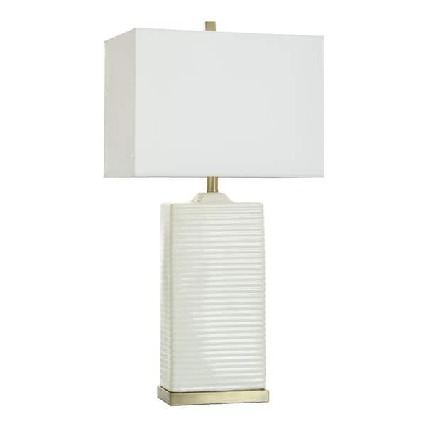 StyleCraft Choi Table Lamp 32.75 in. White Candlestick Task And Reading Table Lamp for Living Room with White Cotton Shade