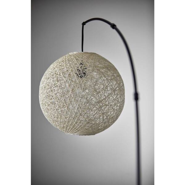 Floor Lamp With Bronze Metal Arc And Groovy Rattan String Ball Shade Floor Lamp With Bronze Metal Arc And Groovy Rattan String Ball Shade