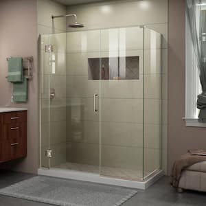 Unidoor-X 57.5 in. W x 30-3/8 in. D x 72 in. H Frameless Hinged Shower Enclosure in Brushed Nickel