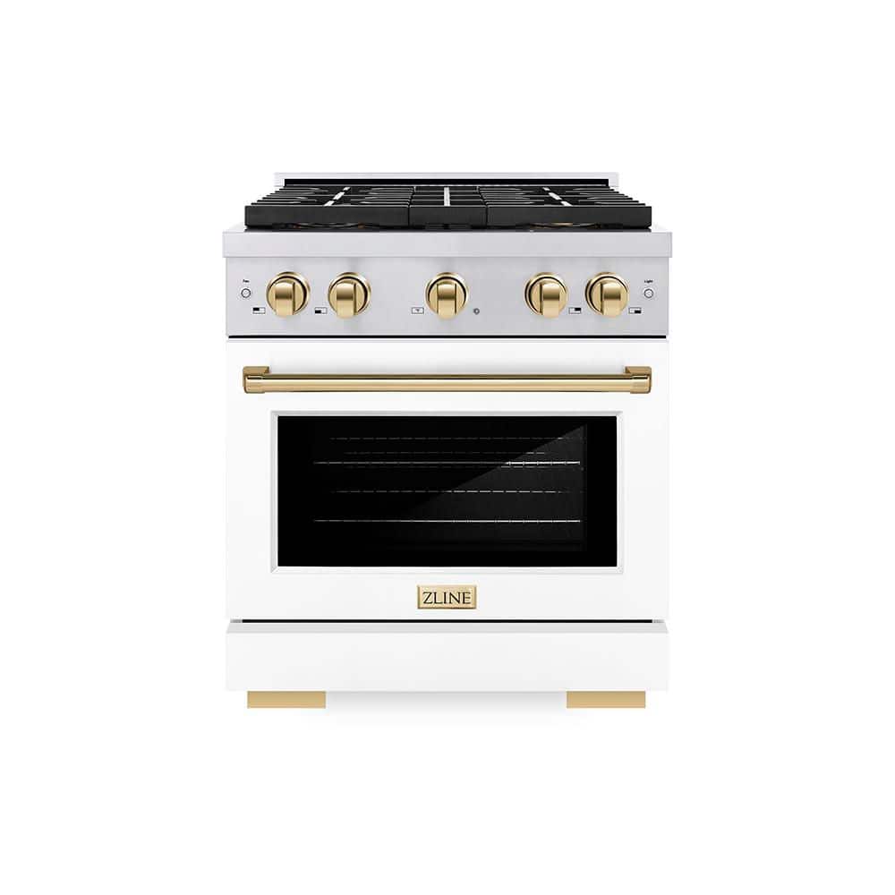 Autograph 30 in 4.2 cu ft Dual Fuel Range with 4 Burner Cooktop and Electric Oven in Stainless with White Matte and Gold price history on PriceWatchPro