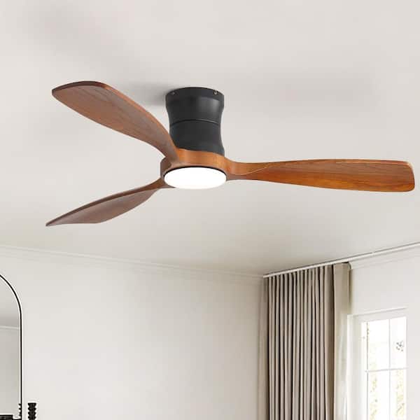 48 in. Indoor/Outdoor Standard Black Flush Mount Integrated LED Ceiling Fan with Dimmable Light and Remote Control
