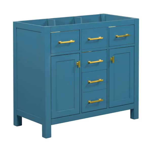 Zeus & Ruta 35.5 in. W x 17.8 in. D x 33 in. H Bath Vanity Cabinet without Top in Blue with 4-Drawers