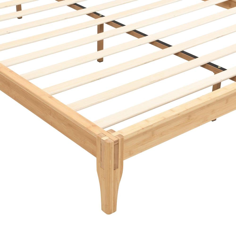 Brown 100% Solid Dry Bamboo Wood Frame Queen Size Platform Bed with Additional Center Support Slats and Legs - thumbnail 7