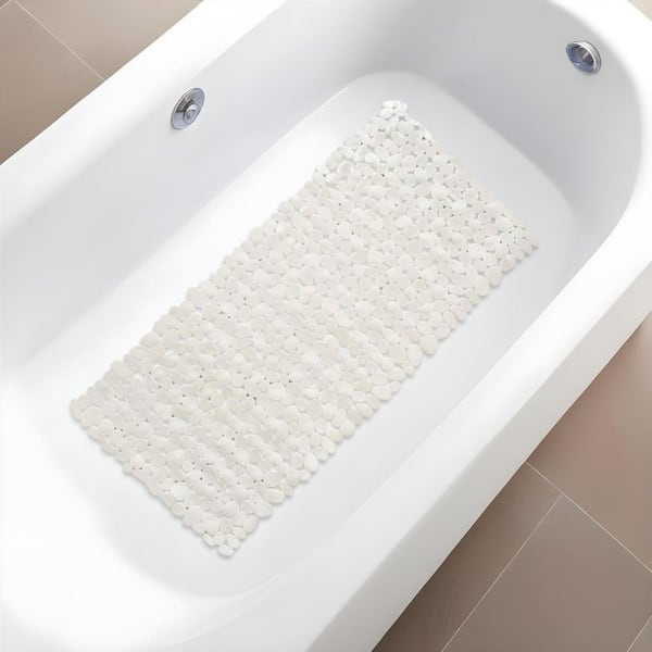 35 in. x 16 in. White Solid Color Plastic Rectangle Bath Mat