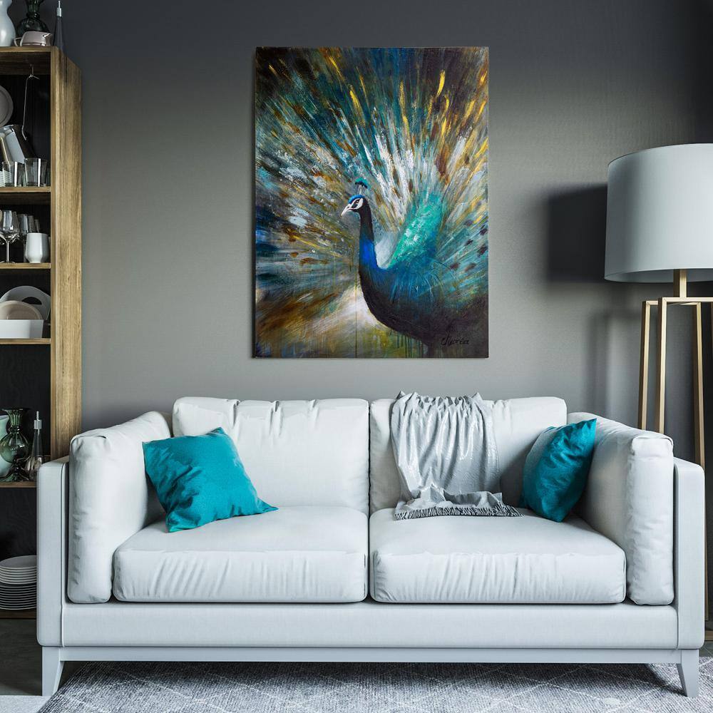 Peacock Prowess Blue and Brown Acrylic Canvas Artwork