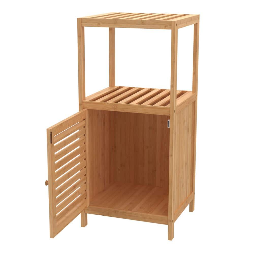 Natural Bamboo 1-Door Storage Cabinet with Shelves