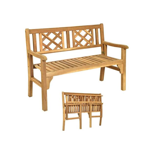Unbranded 47.5" Natural Wood Outdoor Bench, Patio Wooden Bench, Foldable Acacia Wood Garden Bench