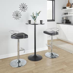 Charlotte Glam 32.75 in. Black Faux Leather and Chrome Metal Adjustable Bar Stool with Rounded T Footrest (Set of 2)