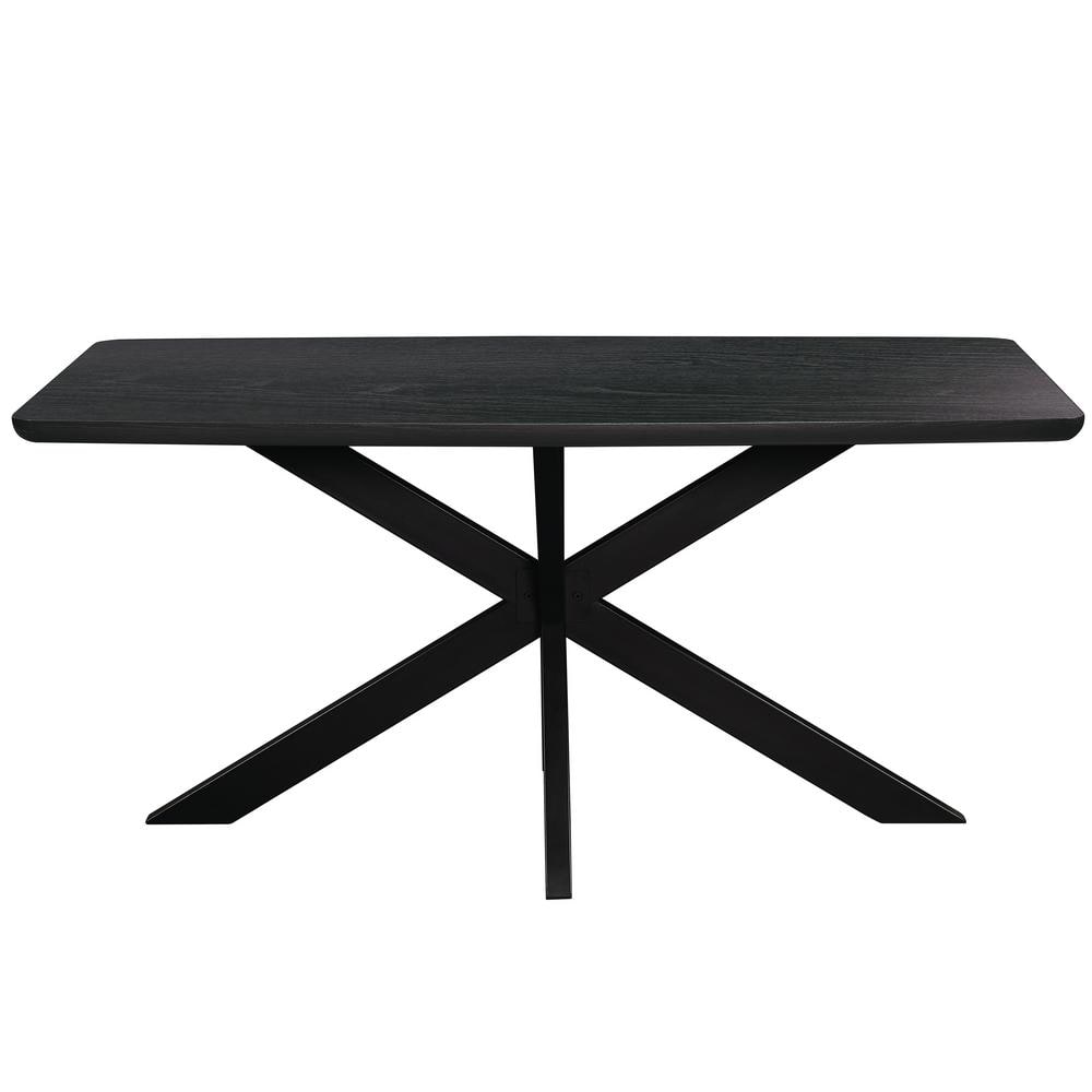 Ravenna Ebony 63" Rectangular Wood Dining Table with Geometric Metal Base