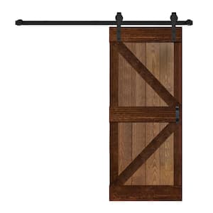 K Series 36 in. x 84 in. Walnut/Coffee Finished DIY Solid Wood Sliding Barn Door With Hardware Kit - Assembly Needed
