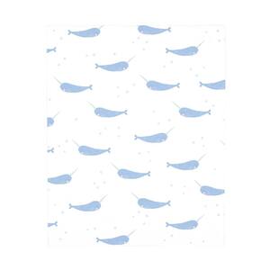 Super Soft Blue and White Watercolor Narwhal Polyester Fitted Crib Sheet