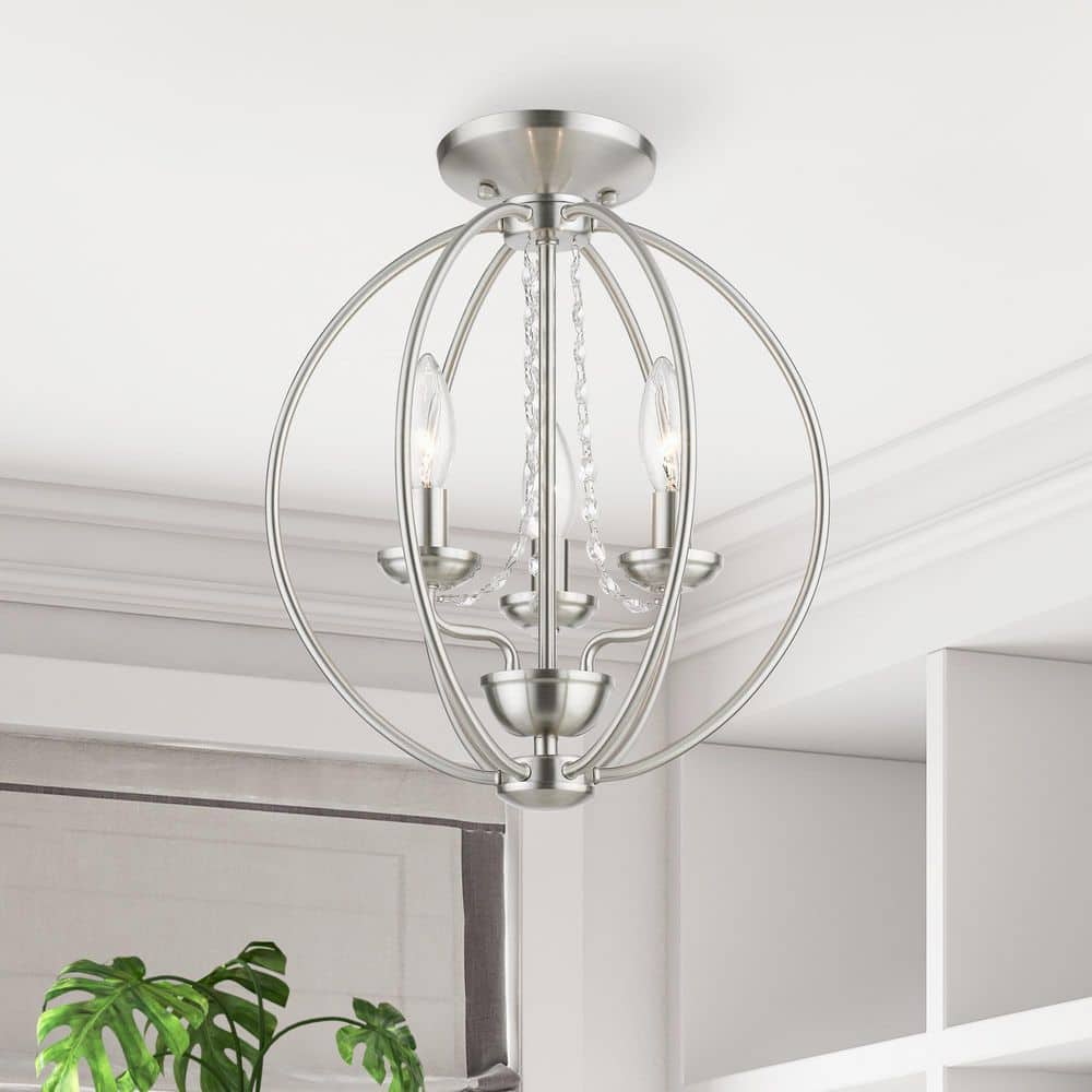 Arabella Brushed Nickel 3-Light Mini Orb Chandelier with Delicate Crystals