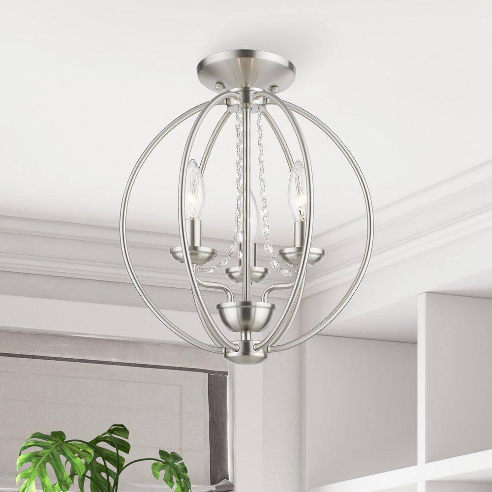 Arabella Brushed Nickel 3-Light Mini Orb Chandelier with Delicate Crystals