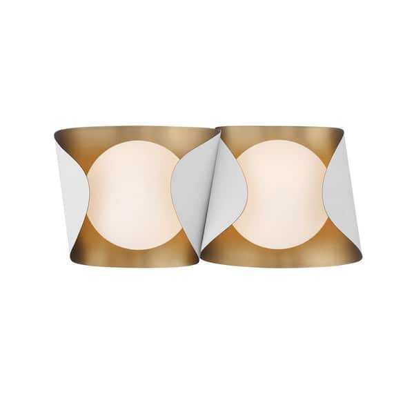 Minka-Lavery Flare 16.25 in. 2-Light Dark Matte Black and Legacy Brass Vanity Light with Etched Opal Glass Shades