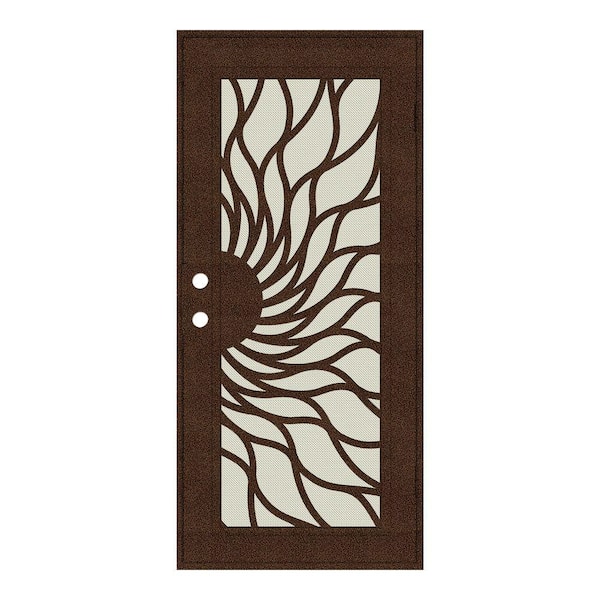 Unique Home Designs 32 in. x 80 in. Sunfire Copperclad Left-Hand Surface Mount Aluminum Security Door with Beige Perforated Screen