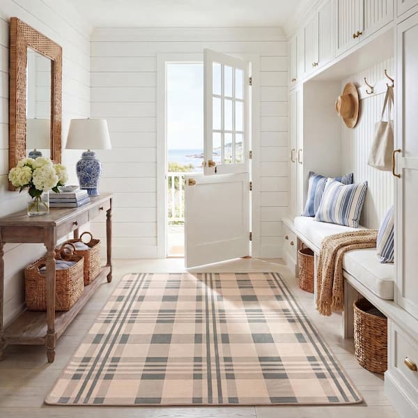 Natural Fiber 5 x 8 Natural/Green Plaid Area Rug