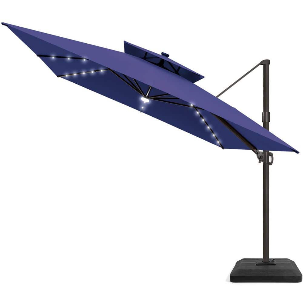 11 ft. x 11 ft. Double-Top Solar LED Lighted Outdoor Cantilever Offset Patio Umbrella in Navy Blue with 240 lbs. Base price history on PriceWatchPro