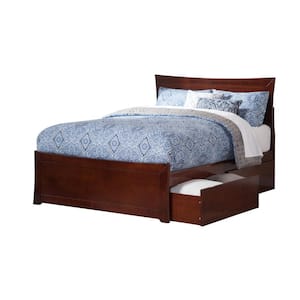 Metro Walnut Queen Solid Wood Storage Platform Bed with Matching Foot Board with 2 Bed Drawers