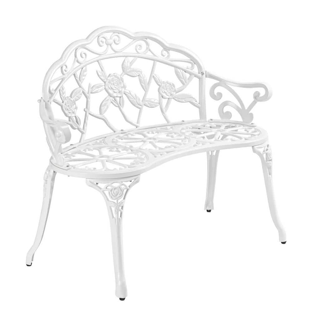 38.5 in. 2 Capacity-Person White Metal Outdoor Bench