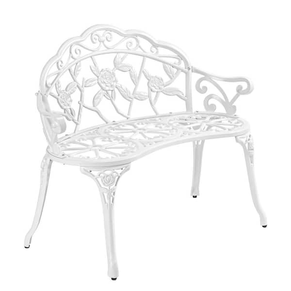 Unbranded 38.5 in. 2 Capacity-Person White Metal Outdoor Bench