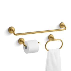 Paces 3-Piece Bath Hardware Set Towel Bar, Toilet Paper Holder and Hand Towel Holder in Vibrant Brushed Moderne Brass