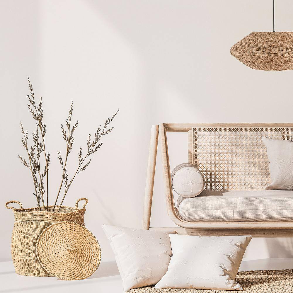 Pourel Matte Black and Natural Seagrass Drum Pendant Light