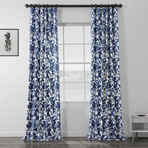 Fleur Blue Floral Rod Pocket Room Darkening Curtain - 50 in. W x 108 in. L (1 Panel)