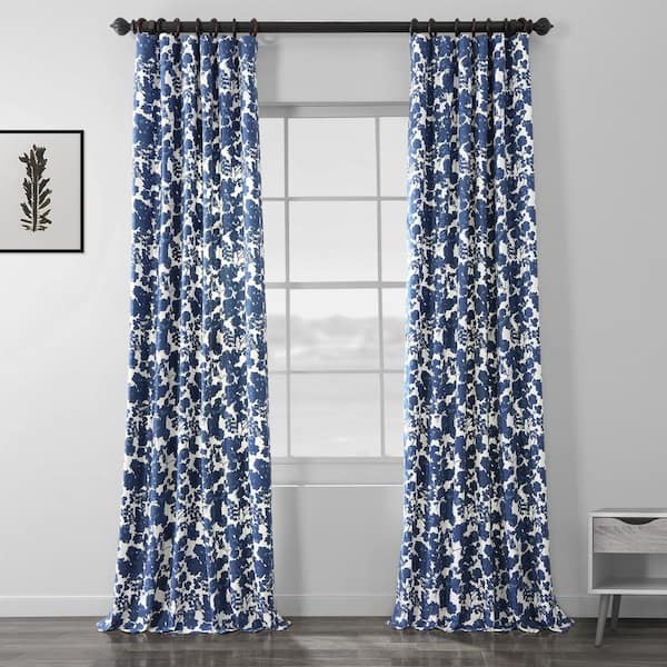 Fleur Blue Floral Rod Pocket Room Darkening Curtain - 50 in. W x 108 in. L (1 Panel)