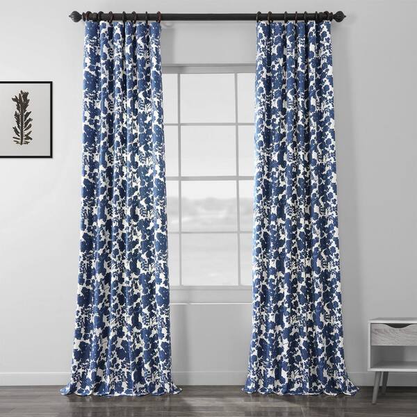 Fleur Blue Floral Rod Pocket Room Darkening Curtain - 50 in. W x 84 in. L (1 Panel)