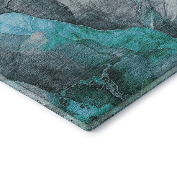 Mayfield Premium Machine Washable Abstract AMF1864 Teal 9 ft. x 12 ft. Area Rug