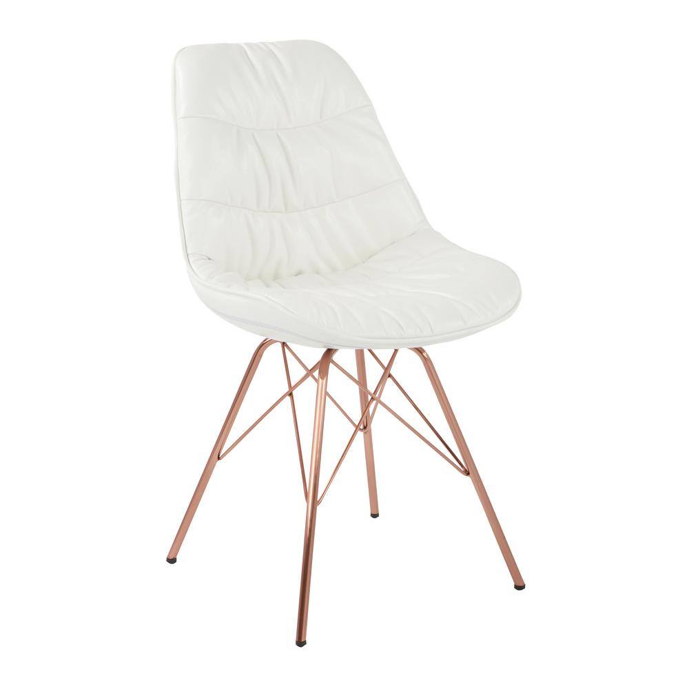 Mid-Century Modern Langdon White Faux Leather Side Chair with Rose Gold Metal Base