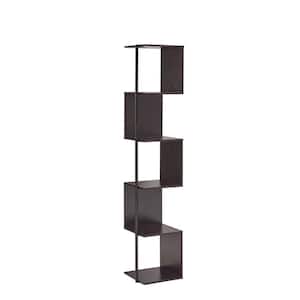 Yaztra 62.25 in. Tall Espresso Composite 5-Shelf Corner Bookcase With Cylinder Metal Leg Post