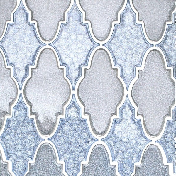 Ivy Hill Tile Roman Selection Iced Blue Arabesque 12-1/4 in. x 13-3/4 in. x 8 mm Glass Mosaic Tile