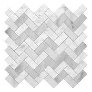 White Carrara Small Herringbone 11.6 X 11.1 in. Peel and Stick Backsplash Tile Wall Tile (10 Tiles, 8.93 Sq.Ft.)