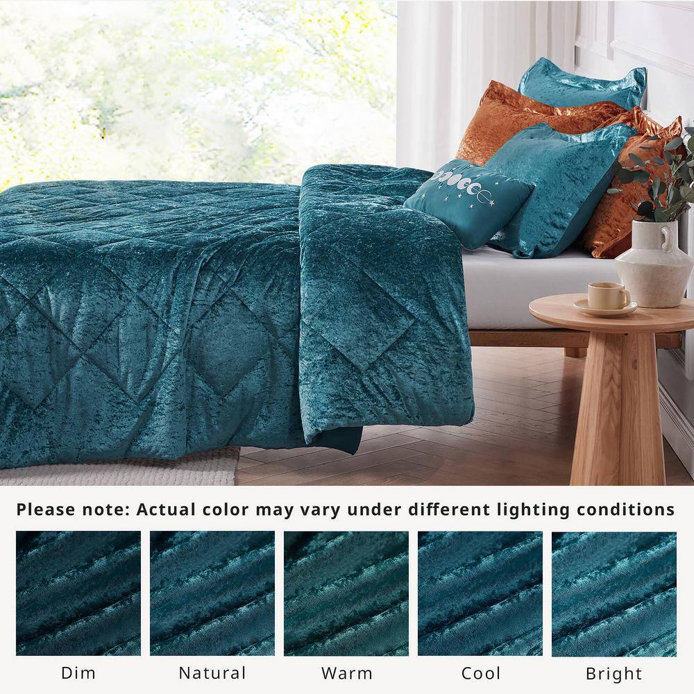 Teal Crushed Velvet Quilted Full/Queen Duvet Set
