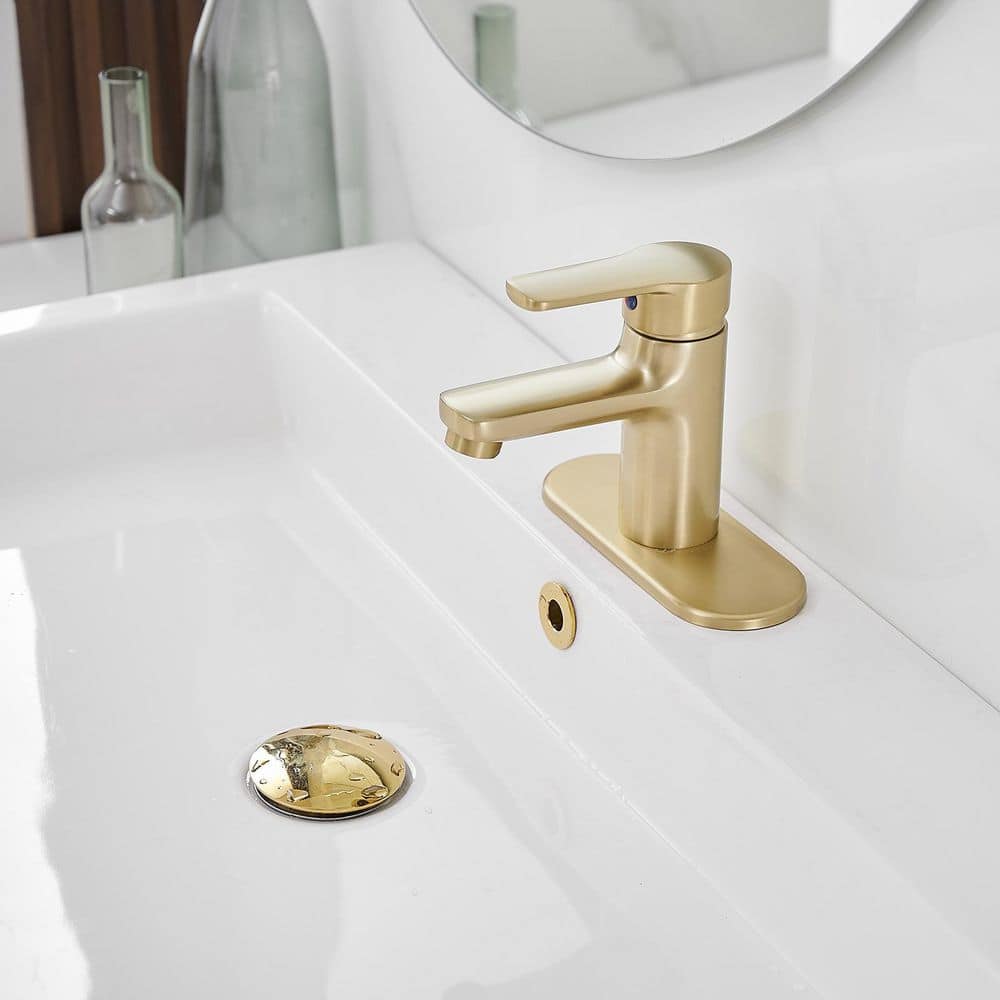 Brushed Gold Single Handle Stainless Steel Bathroom Faucet with Drain
