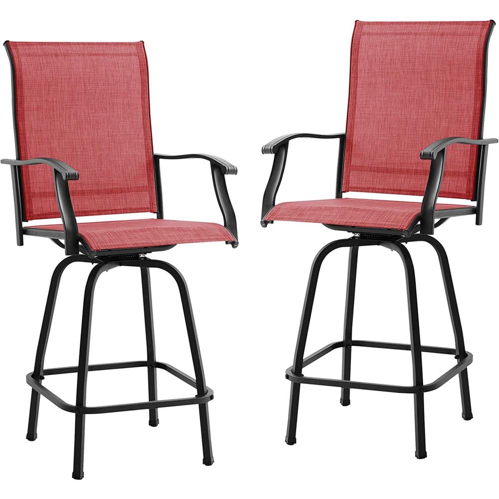 WIAWG Swivel Metal Outdoor Bar Stools, High Patio Bar Stools Textilene
