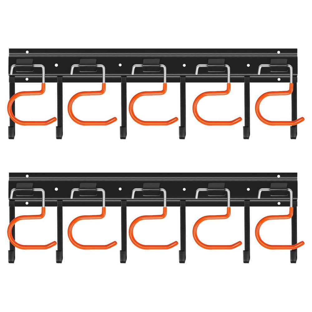 2 Pack 17 in. Black All Metal Wall Rack with Hooks for Garage