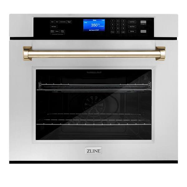 ZLINE Kitchen and Bath Autograph Edition 30 in. Single Electric Wall Oven with True Convection & Polished Gold Handle in Stainless Steel