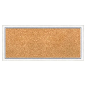 Morgan White Blue Wood Framed Natural Corkboard 32 in. x 14 in. bulletin Board Memo Board