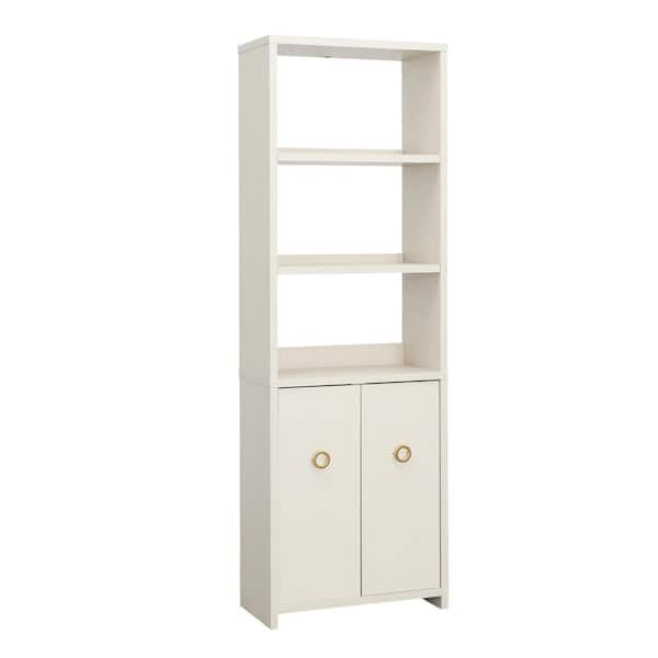 SAUDER Grand Coast 70 in. Tall Dove Linen Engineered Wood 5-Shelf Standard Bookcase with Doors