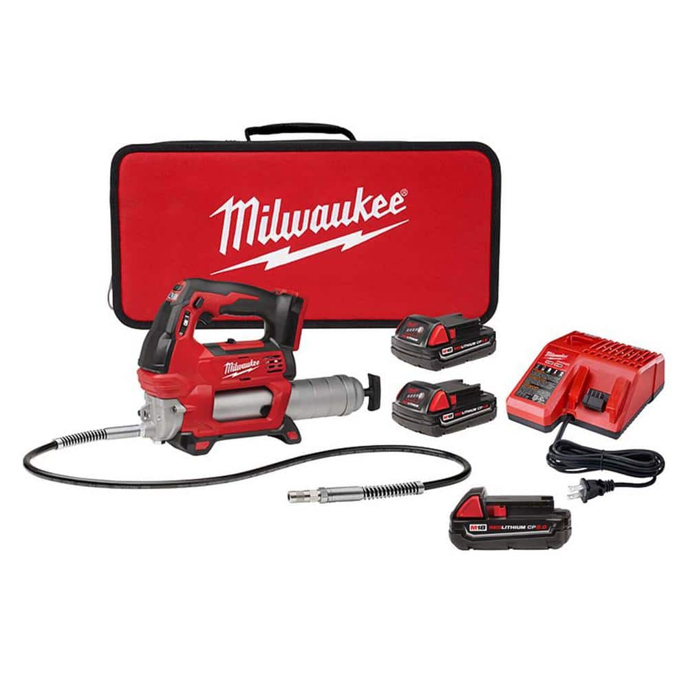 M18 18V Lithium-Ion Cordless Grease Gun 2-Speed with (2) 1.5Ah Batteries, Charger with 2.0 Ah Compact Battery (2 Pack) -  Milwaukee