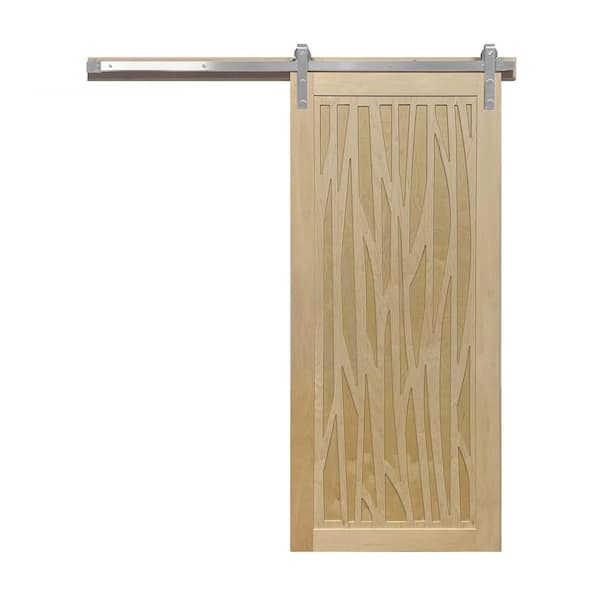 VeryCustom 30 in. x 84 in. Howl at the Moon Unfinished Wood Sliding Barn Door with Hardware Kit in Stainless Steel
