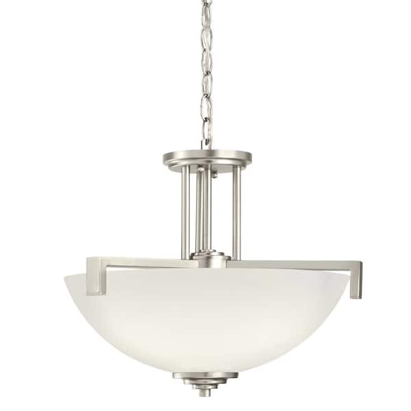 Eileen 3-Light Brushed Nickel Contemporary Shaded Kitchen Convertible Pendant Hanging Light to Semi-Flush