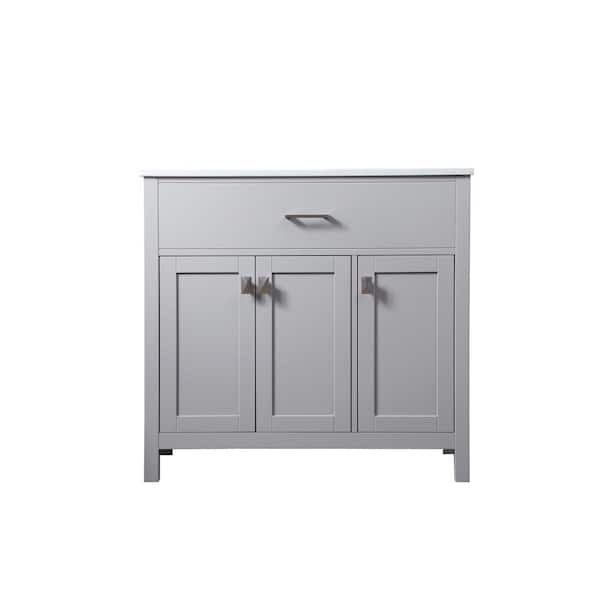 36 in. W x 19 in. D x 34 in. H Bath Vanity in Grey with Calacatta White Engineered Marble Top